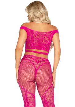 Dreamgirl Off Shoulder Crop Top & Legging Set Black Lace S/M