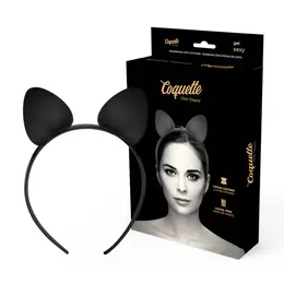Coquette Chic Desire Vegan Leather Cat Ear Headband - Black, Adjustable