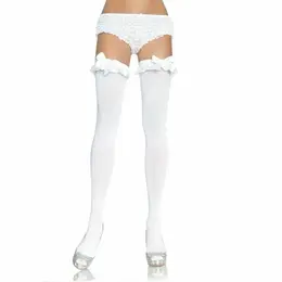 Leg Avenue White Opaque Tights with Ruffle & Bow Accent One Size