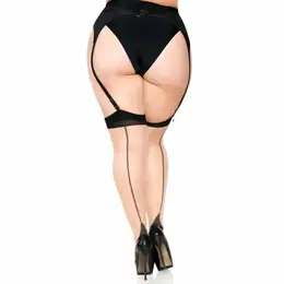 Leg Avenue Plus Size Two-Tone Sheer Thigh Highs with Backseam & Cuban Heel