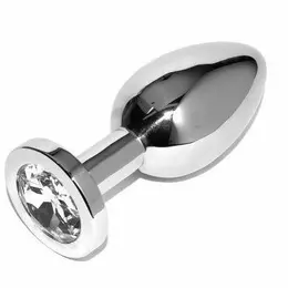 Metal Hard Steel Intimate Plug Small with Transparent Crystal 5.7cm