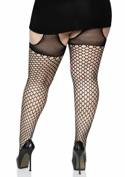 Leg Avenue Plus Oval Net Suspender Pantyhose Black Curve Fit