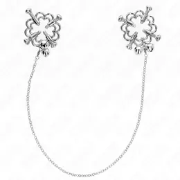 KINK Metal Flower Adjustable Nipple Clamps with Decorative Chain - Silver Finish