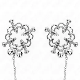 KINK Metal Flower Adjustable Nipple Clamps with Decorative Chain - Silver Finish