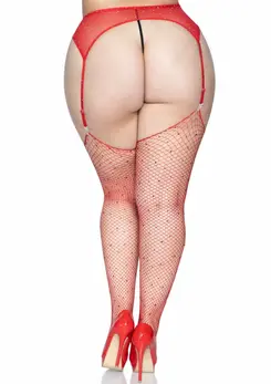 Leg Avenue Brielle Plus Rhinestone Fishnet Stockings Black XL