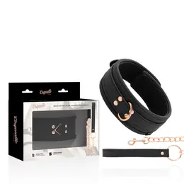 Coquette Chic Desire Vegan Leather Collar with Metal Chain, Black