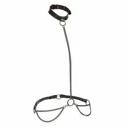CalExotics Euphoria Chain Halter Collar & Leash Vegan Leather Adjustable