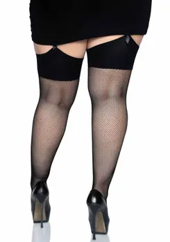 Leg Avenue Plus Elastane Fishnet Stockings Wide-Band Black 714718531335
