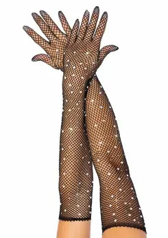 Leg Avenue Rhinestone Fishnet Opera Gloves - Long, Stretch, Black