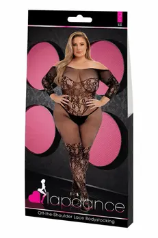 LAPDANCE Off-the-Shoulder Lace Bodystocking Black QS - Floral Mesh Design