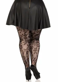 Leg Avenue Plus Seamless Floral Lace Pantyhose Black XL-XXL