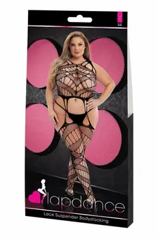 LAPDANCE Lace Suspender Bodystocking Black QS - Elegant Lace Design