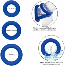 CalExotics Admiral Blue Set - 3-Piece Liquid Silicone Performance Rings