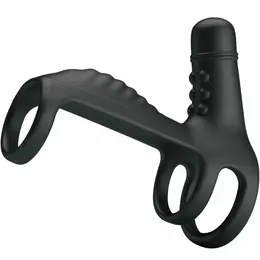 Pretty Love Elastic Silicone Vibration Extension Sleeve Black 10 Modes