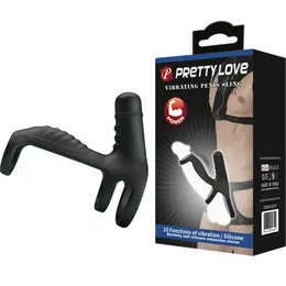 Pretty Love Elastic Silicone Vibration Extension Sleeve Black 10 Modes