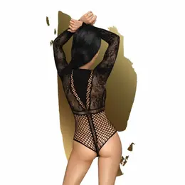 Penthouse Spicy Whisper Bodysuit S/M/L - Floral Mesh, Elegant Long Sleeves