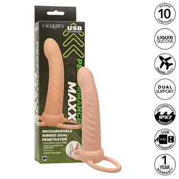 CalExotics Maxx Ribbed Dual Stimulation Device 10 Modes Flesh Silicone
