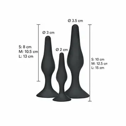ToyJoy Curvy Companions 3-Piece Anal Plug Set Black Silicone Ergonomic