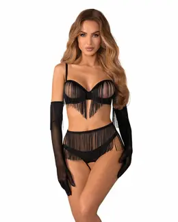 Obsessive Rossay 4-Piece Lingerie Set Black - Open Design & Tassels