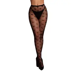 Obsessive Heart Patterned Sheer Black Tights One Size