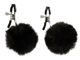 Magic Shiver Adjustable Nipple Clamps with Black Pom Pom Accents