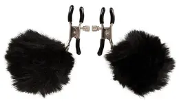 Magic Shiver Adjustable Nipple Clamps with Black Pom Pom Accents
