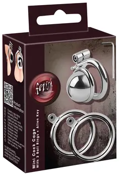 Fetish Collection Mini Cock Cage Metal Chastity Device Set, Silver, 4.3 cm