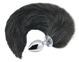 Alive Black & White Fox Tail S - Small Metal Plug with Synthetic Tail
