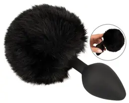 You2Toys Fluffy Tail Black M - Silicone Intimate Cone Plug with Faux Fur