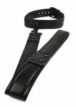 AVANZA VANTAGE 8 Signature Collar & Leash Black PU Leather Set