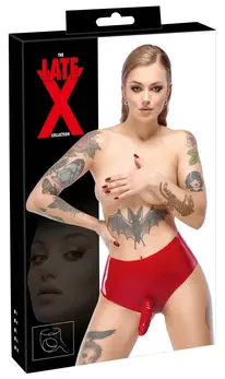 LateX High-Waist Latex Briefs Red S with Integrated Solid Element