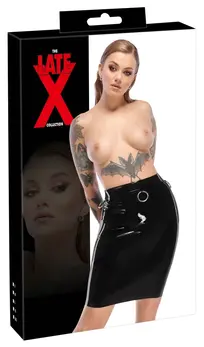 LateX Black Latex Skirt 2XL with Metal Rings & Back Zipper