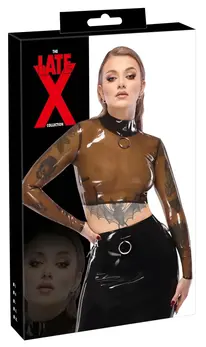 LateX Crop Top S Transparent Smoky Long Sleeve Decorative Ring
