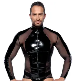 Black Level Men’s Vinyl Shirt M - Shiny Finish & Mesh Details