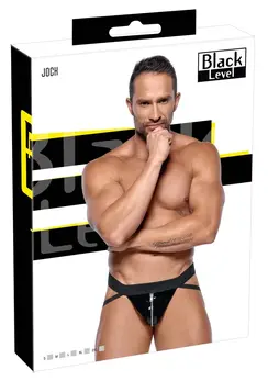 Black Level Vinyl Jockstrap Men M with Silver Zip, Black Finish