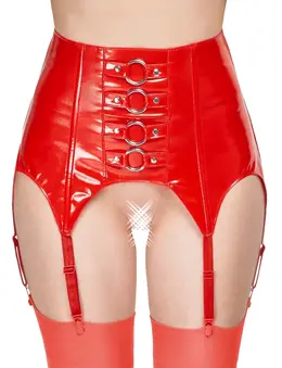 Black Level Vinyl Suspender Belt Red M - Wide Adjustable Straps