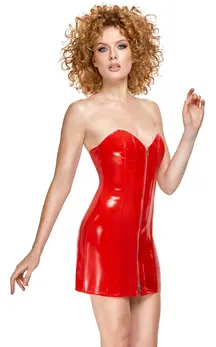 Black Level Vinyl Mini Dress Red M - Strapless Tube Design, Shaping Wires
