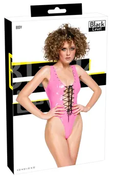 Black Level Vinyl Body Pink XL Adjustable Lacing Bodysuit