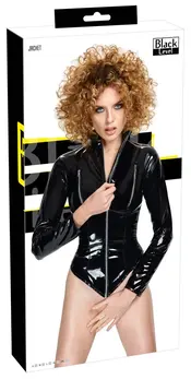 Black Level Vinyl Jacket XL with Decorative Metal Zippers, Shiny Finish