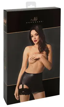 Noir Handmade Orgia Powerwetlook Mini Skirt with Lace Suspender, L