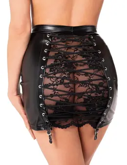 Noir Handmade Orgia Powerwetlook Mini Skirt with Lace Back L