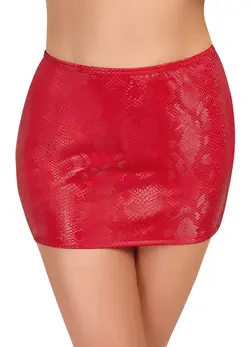Cottelli PARTY Mini Skirt Red L - Snakeskin Effect, Stretchy Waistband