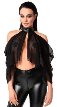 Noir Handmade Bolero Tulle L - Black Sheer Powerwetlook Cape