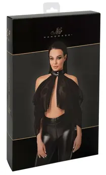 Noir Handmade Orgia Black Tulle Bolero S - Sheer Cape with Wetlook Collar