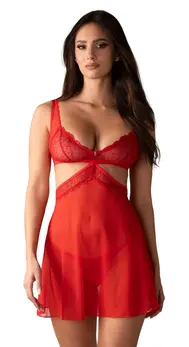 Obsessive Cupide Desir Red Babydoll Set S/M Adjustable Lace Design