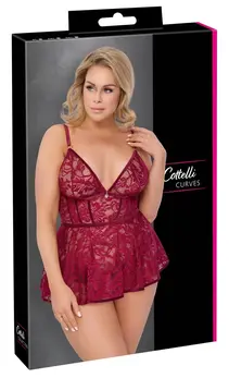 Cottelli CURVES Babydoll 2XL Dark Red Lace & Velvet Set