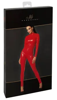 Noir Powerwetlook Jumpsuit Red XL with 3-Way Zipper