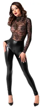 Noir Handmade Orgia Exclusive Lace & Powerwetlook Jumpsuit Black L