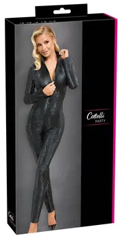Cottelli PARTY Snakeskin Pattern Jumpsuit XL, 3-Way Zipper, Grey