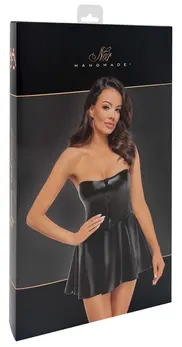 Noir Powerwetlook Tube Dress L - Versatile Black Mini Dress with Adjustable Straps